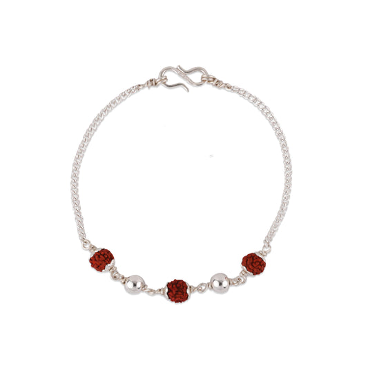 5 Mukhi Original 3 Rudraksha 925 Sterling Silver Chain Rakhi for Brother