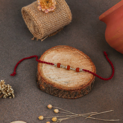 925 Sterling Silver 3 Rudraksh Premium Rakhi for Brother