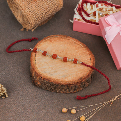 925 Sterling Silver 5 Rudraksh Premium Rakhi for Brother