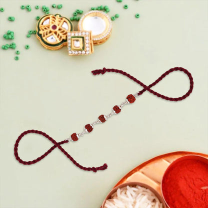 925 Sterling Silver 5 Rudraksh Premium Rakhi for Brother